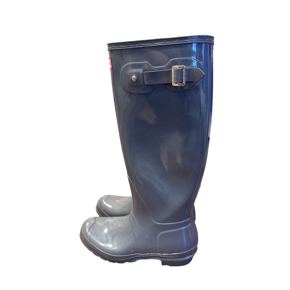 Hunter Women's 9 Original Tall Gloss Rain Boots $190 Waterproof Pull On Gray - Picture 3 of 8